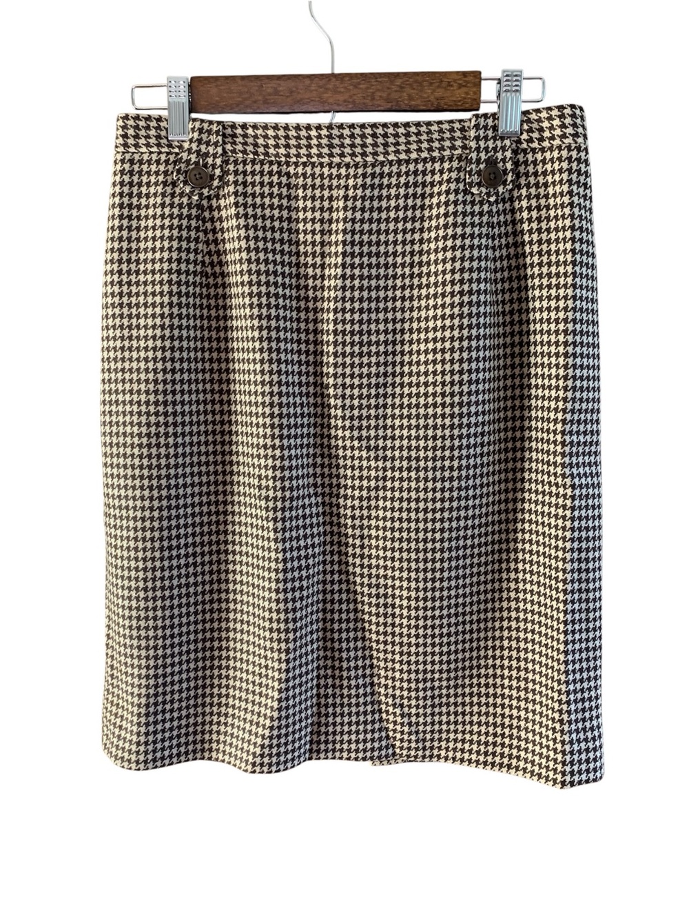 Banana Republic Brown & White Wool Houndstooth Pencil Skirt